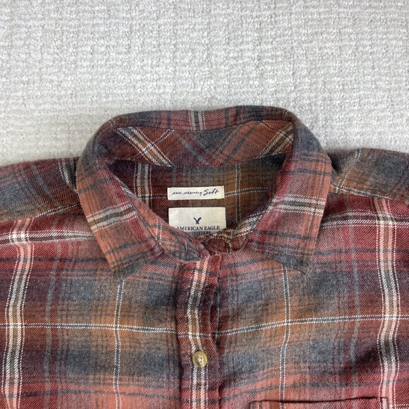 American Eagle Flannel Shirt Womens XS Boyfriend Fit Faded Red Amazingly Soft - Picture 7 of 16